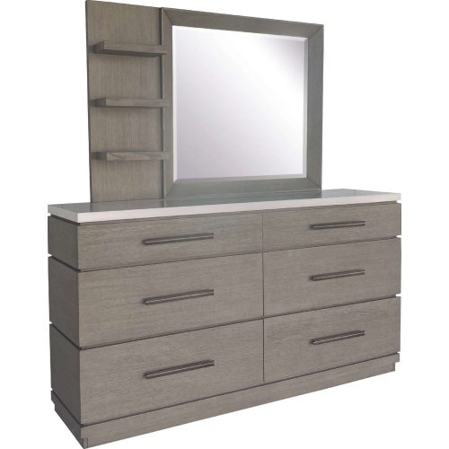 Pure Modern 6 Drawer Dresser & Mirror Set in Moonstone Grey Wood