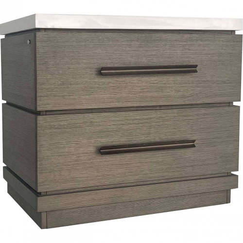 Pure Modern 2 Drawer Nightstand in Moonstone Grey Wood & Quartz