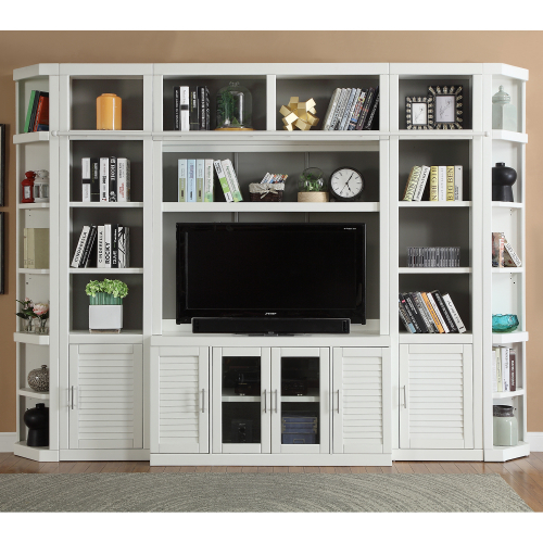 Catalina 6 Piece Small Entertainment Wall in Cottage White Wood