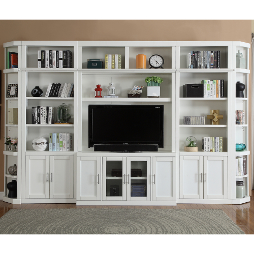 Catalina 6 Piece Large Entertainment Wall in Cottage White Wood