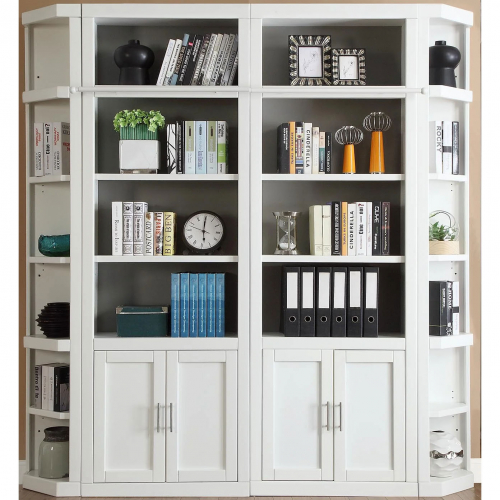 Catalina 4 Piece Library Bookcase Wall in Cottage White Wood