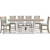 Americana Modern 7 Piece Counter Dining Set in White, Wood & Neutral Fabric