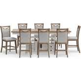 Americana Modern 9 Piece Counter Dining Set in White, Wood & Neutral Fabric