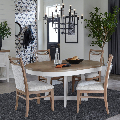 Americana Modern 48" Round to 66" Oval Dining Table in Cotton & Oak Wood