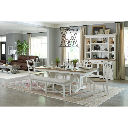 Americana Modern 88" Extention Trestle Dining Table in Cotton & Oak Wood