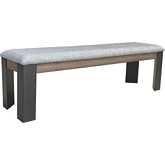 Cedar Fork Dining Bench in Smoked Brown Wood & Gray Fabric