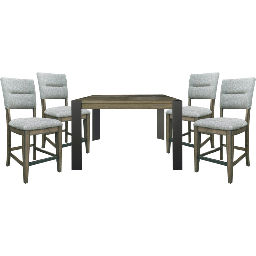 Cedar Fork 5 Piece Square Counter Dining Set in Arabica Brown Wood & Neutral Fabric