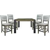 Cedar Fork 5 Piece Square Counter Dining Set in Arabica Brown Wood & Neutral Fabric