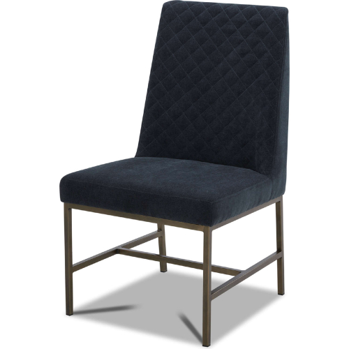 Diamond Dining Chair in Quilted Navy Blue Fabric & Bronze (Set of 2)