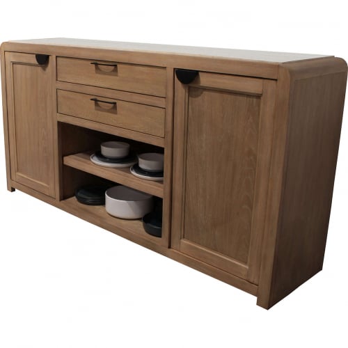 Escape 72" Buffet Server in Glazed Natural Oak & Vanilla Bean Stone