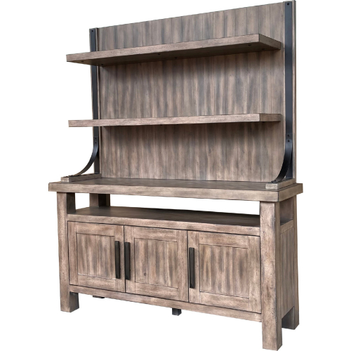 Lodge Dining Buffet & Bar Display Hutch in Siltstone Wood & Quartz