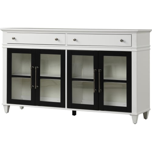 Domino 68" TV Stand Console Buffet in Cottage White, Black & Glass