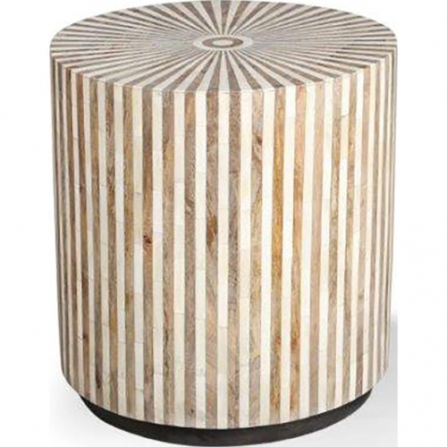 Crossings Downtown Round End Table in Mango Wood w/ Bone Inlay