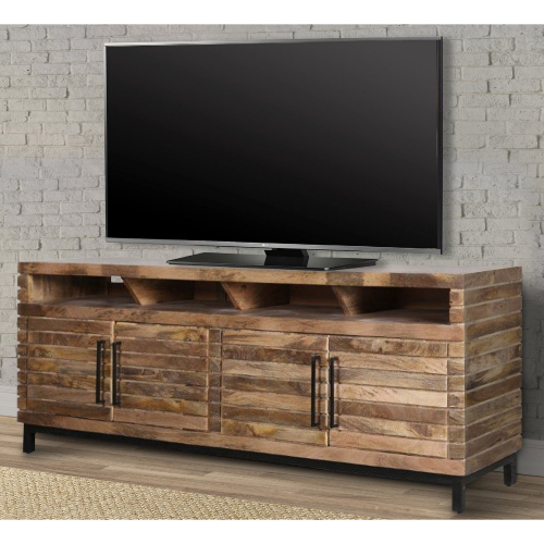 Crossings Downtown 86" TV Stand Console in Amber Mango Wood & Iron