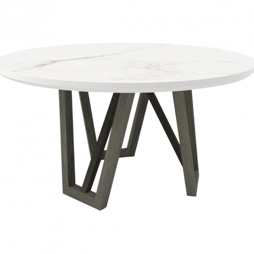 Pure Modern 60" Round Dining Table in Taupe Wood & White Quartz