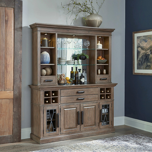 Sundance 2 Piece Buffet & Bar Hutch in Sandstone Wood & Quartz