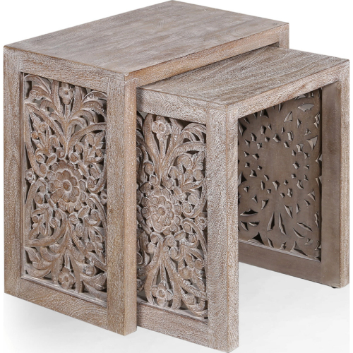 Crossings Eden Chair Side Nesting End Table in Washed Carved Wood