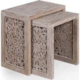 Crossings Eden Chair Side Nesting End Table in Washed Carved Wood