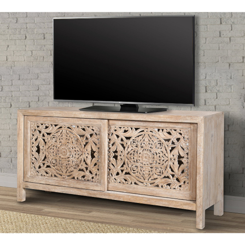 Crossings Eden 68" TV Stand Console in Washed & Carved Mango Wood