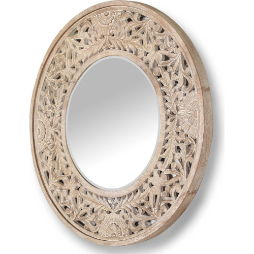 Crossings Eden Round Wall Mirror in Washed & Carved Mango Wood