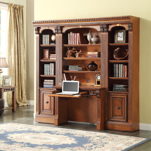 Huntington 4 Piece Library Desk Wall in Antique Vintage Pecan