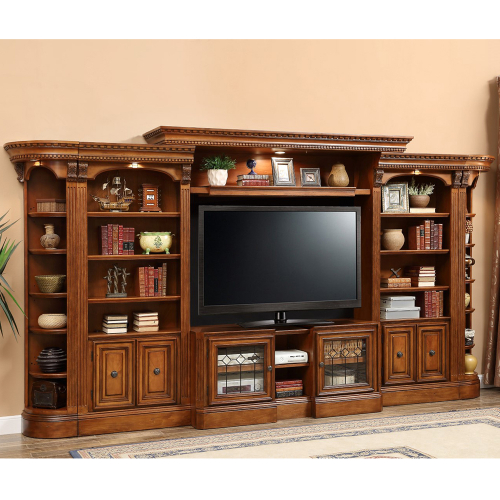 Huntington Entertainment Wall Unit 6 Piece in Antique Vintage Pecan