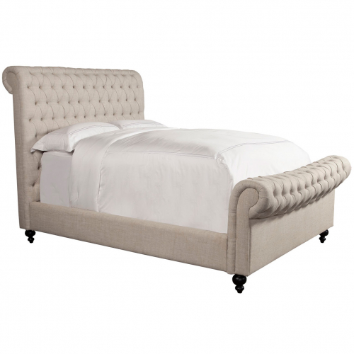 Jackie King Sleigh Bed in Tufted Crepe Natural Fabric