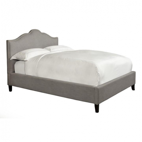 Jamie California King Bed in Falstaff Grey Fabric w/ Nailhead Trim