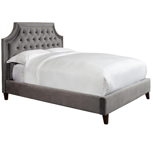 Jasmine Queen Bed in Tufted Flannel Grey Fabric w/ Nailhead