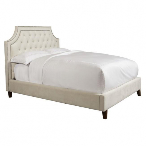 Jasmine King Bed in Tufted Champagne Natural Fabric w/ Nailhead