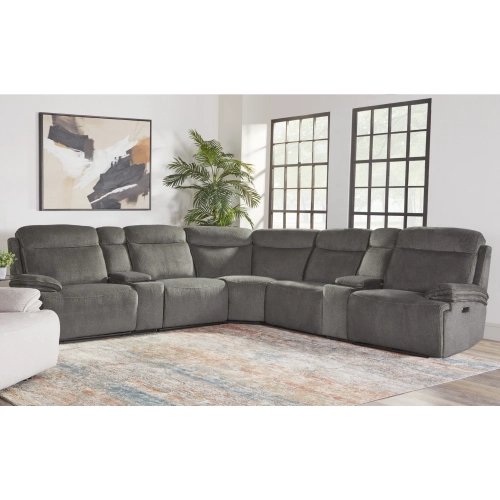 Alpine 7 Piece Power Zero Gravity Sectional Sofa in Airy Midnight Grey Fabric
