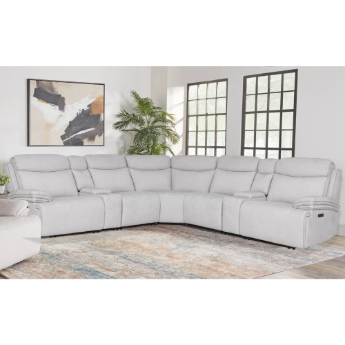 Alpine 7 Piece Power Zero Gravity Sectional Sofa in Airy Snow White Fabric