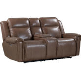 Atlantis Power Zero Gravity Console Loveseat in Smooth Latte Brown Leather