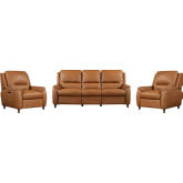 Austin Power Reclining Sofa Set in Caramel Cream Top Grain Leather