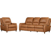 Austin Power Reclining Sofa Set in Caramel Cream Top Grain Leather