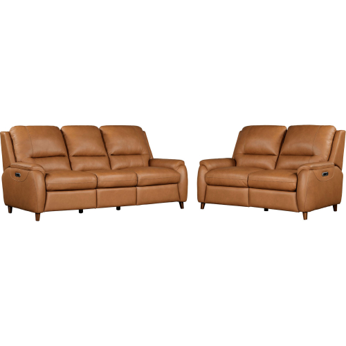 Austin Power Reclining Sofa Set in Caramel Cream Top Grain Leather