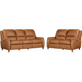 Austin Power Reclining Sofa Set in Caramel Cream Top Grain Leather