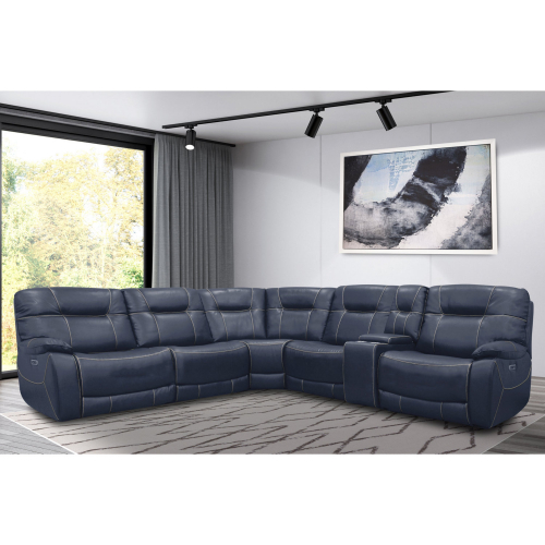 Axel 6 Piece Power Reclining Sectional Sofa in Blue Leatherette