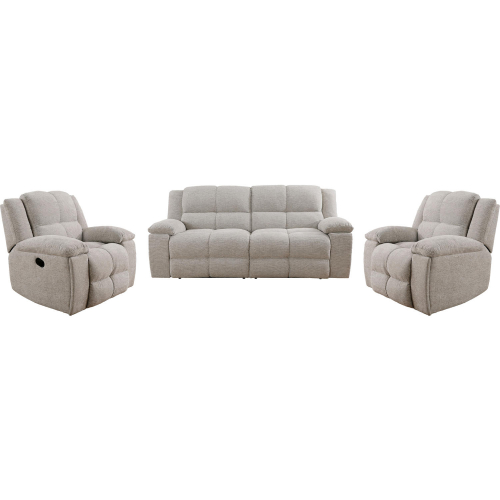 Buster 3 Piece Manual Glider Reclining Sofa Set in Tufted Opal Taupe Fabric