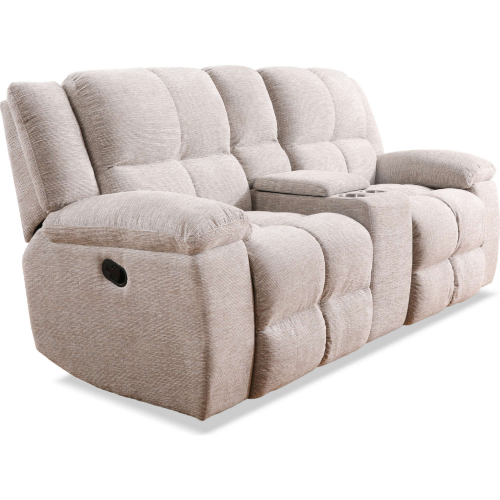 Buster Manual Reclining Console Loveseat in Buff Velvet Fabric