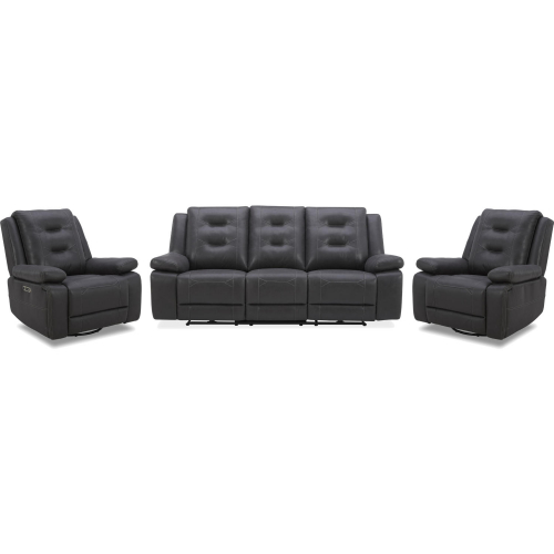 Caldwell 3 Piece Power Reclining Sofa Set in Charcoal Grey Fabric