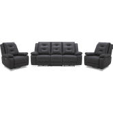 Caldwell 3 Piece Power Reclining Sofa Set in Charcoal Grey Fabric