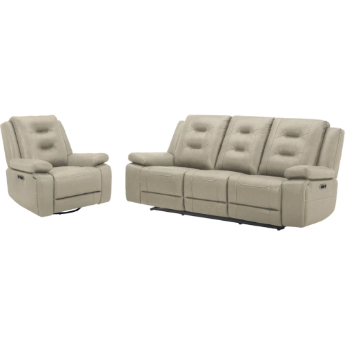 Caldwell Power Reclining Sofa and Recliner in Fog Grey Performance Microfiber Fabric