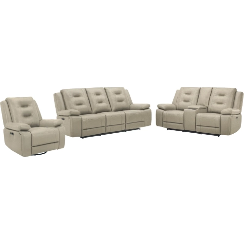 Caldwell Power Reclining Sofa Loveseat and Recliner in Fog Grey Performance Microfiber Fabric