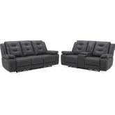 Caldwell 2 Piece Power Reclining Sofa Set in Charcoal Grey Fabric