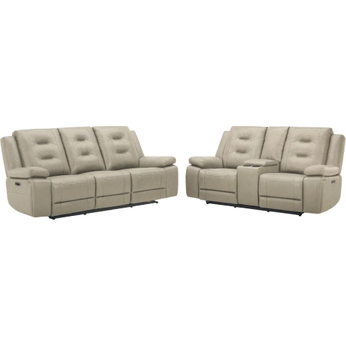 Caldwell Power Reclining Sofa and Loveseat in Fog Grey Performance Microfiber Fabric