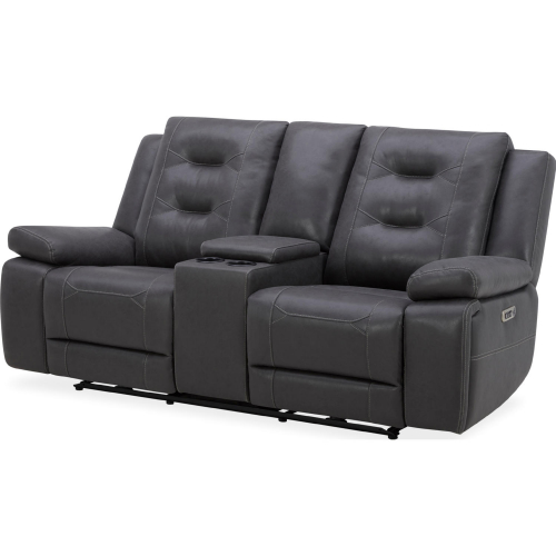 Caldwell Power Reclining Console Loveseat in Charcoal Grey Fabric