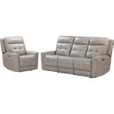 Canterbury 2 Piece Power Reclining Zero Gravity Sofa Set in Pewter Grey Leather