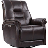 Carnegie Power Cordless Swivel Glider Recliner in Brown Top Grain Leather