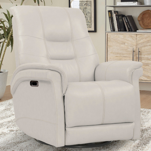 Carnegie Power Cordless Swivel Glider Recliner in Ivory Top Grain Leather